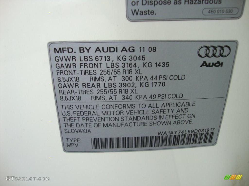 2009 Audi Q7 3.6 quattro Info Tag Photo #39039267