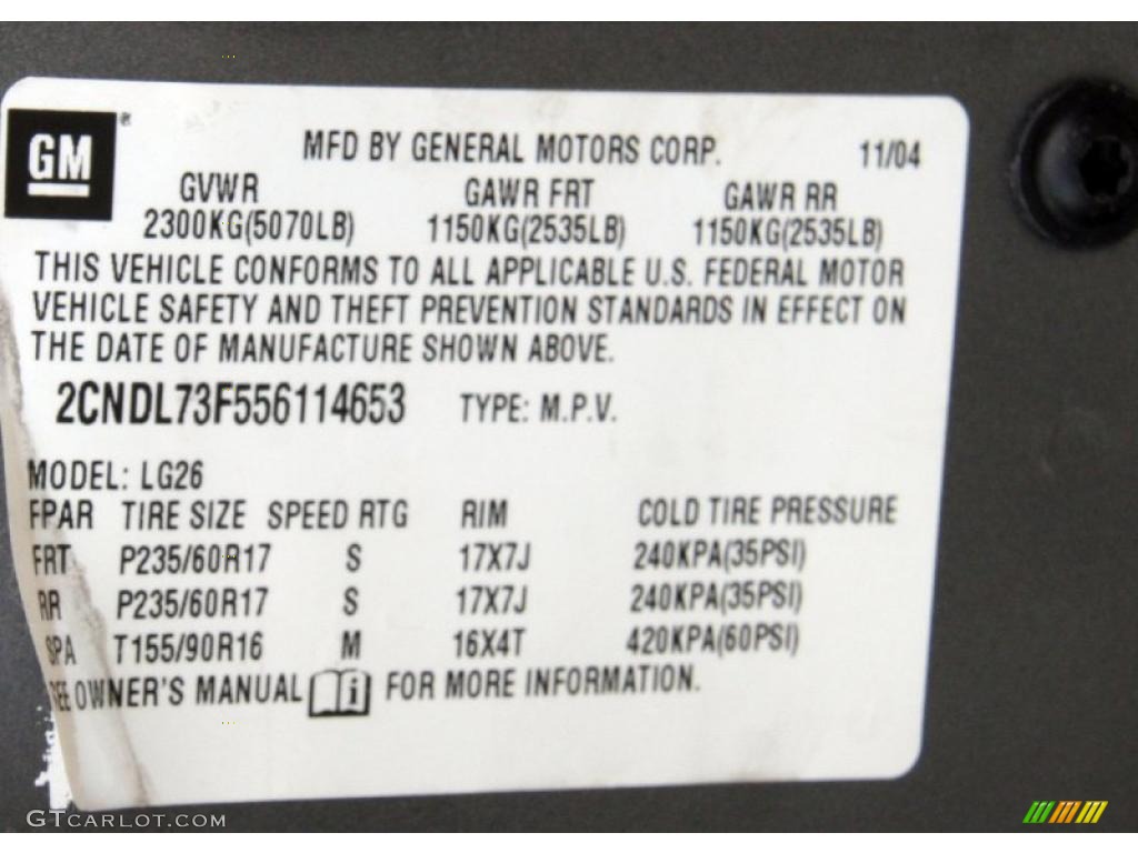 2005 Chevrolet Equinox LT AWD Info Tag Photo #39043427
