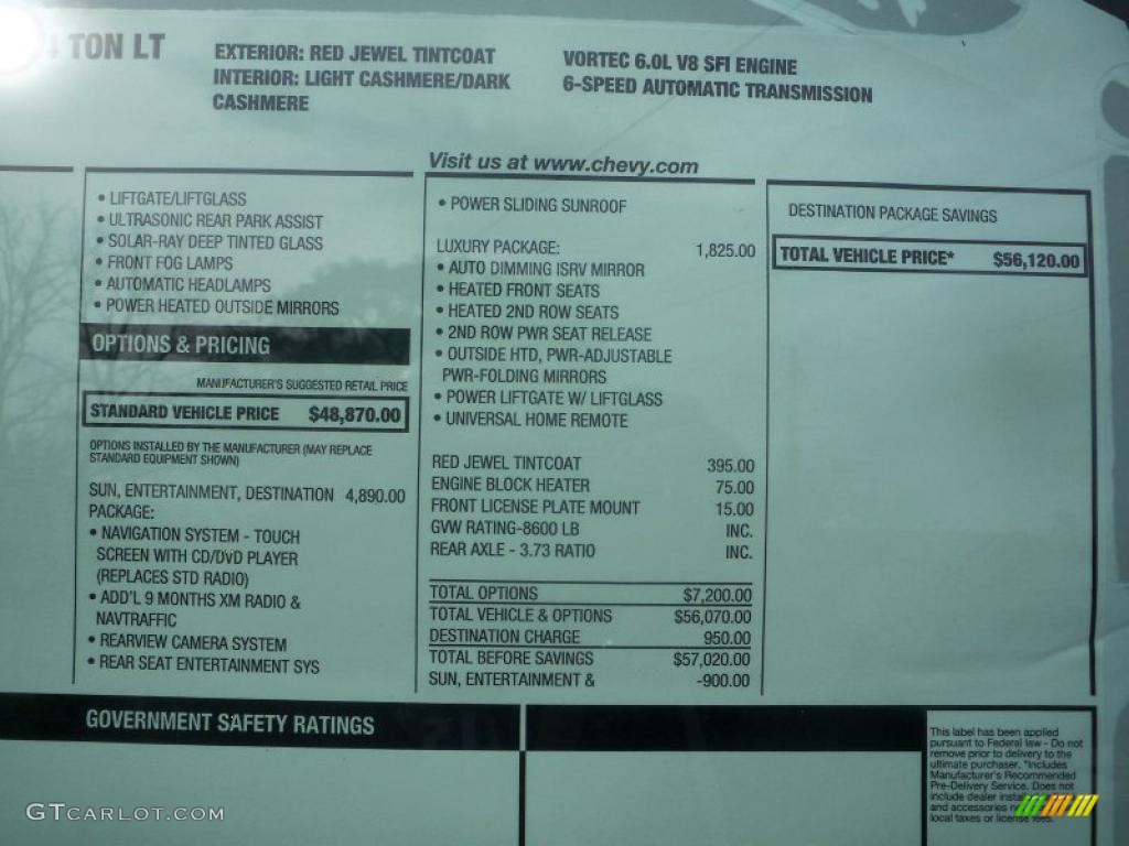 2011 Chevrolet Suburban 2500 LT 4x4 Window Sticker Photo #39043771