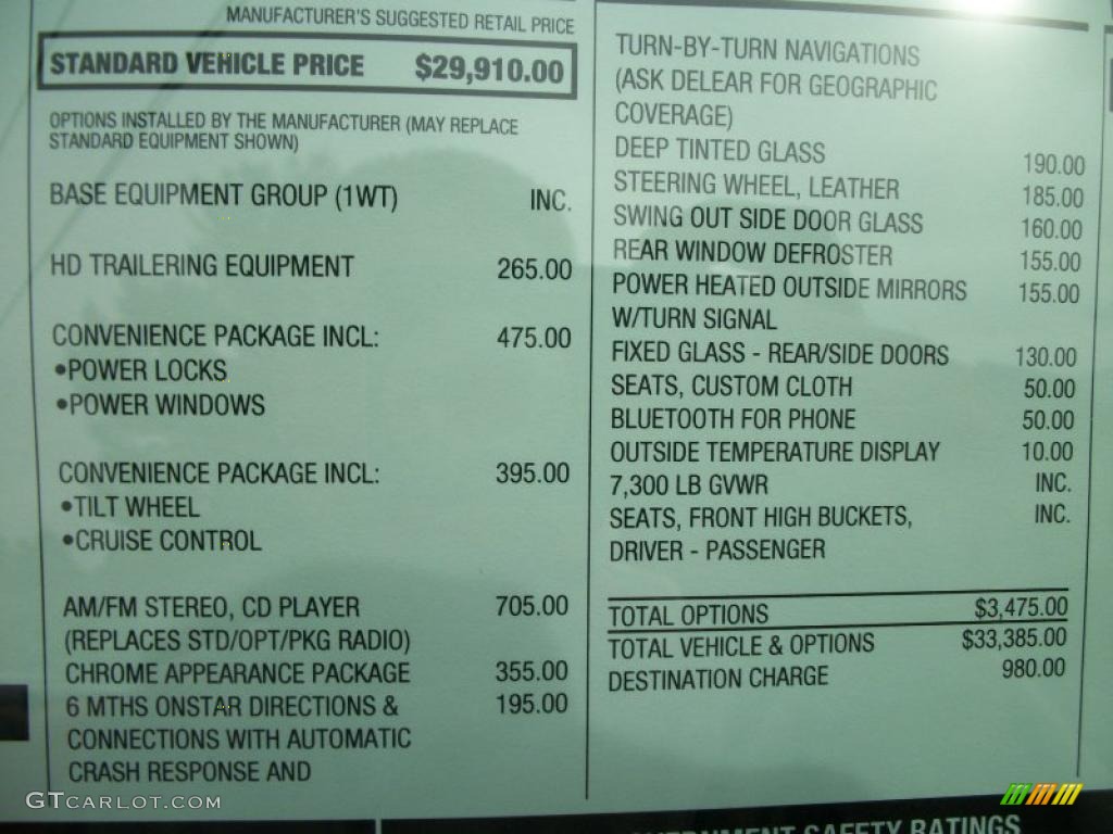 2011 Chevrolet Express 1500 Work Van Window Sticker Photo #39043909
