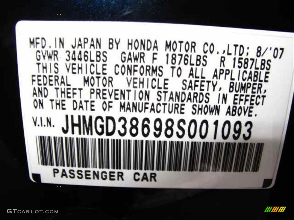 2008 Honda Fit Sport Info Tag Photo #39049084