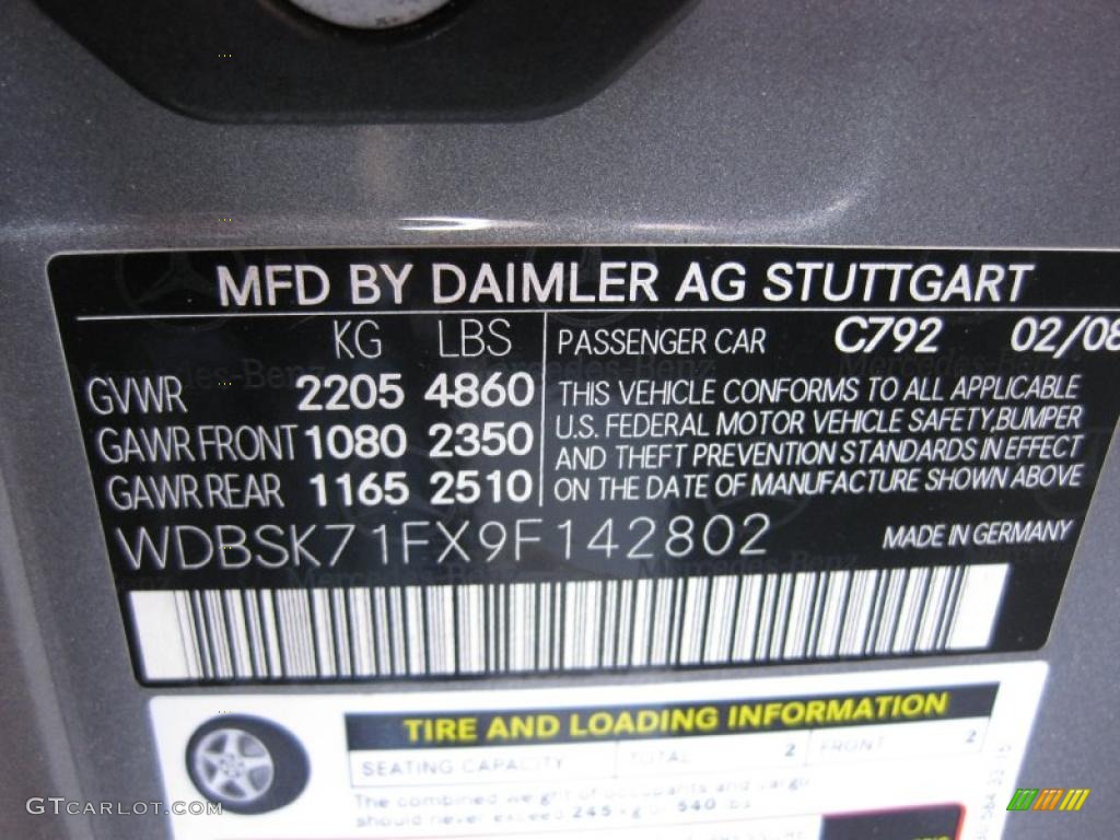 2009 SL Color Code 792 for Palladium Silver Metallic Photo #39054248