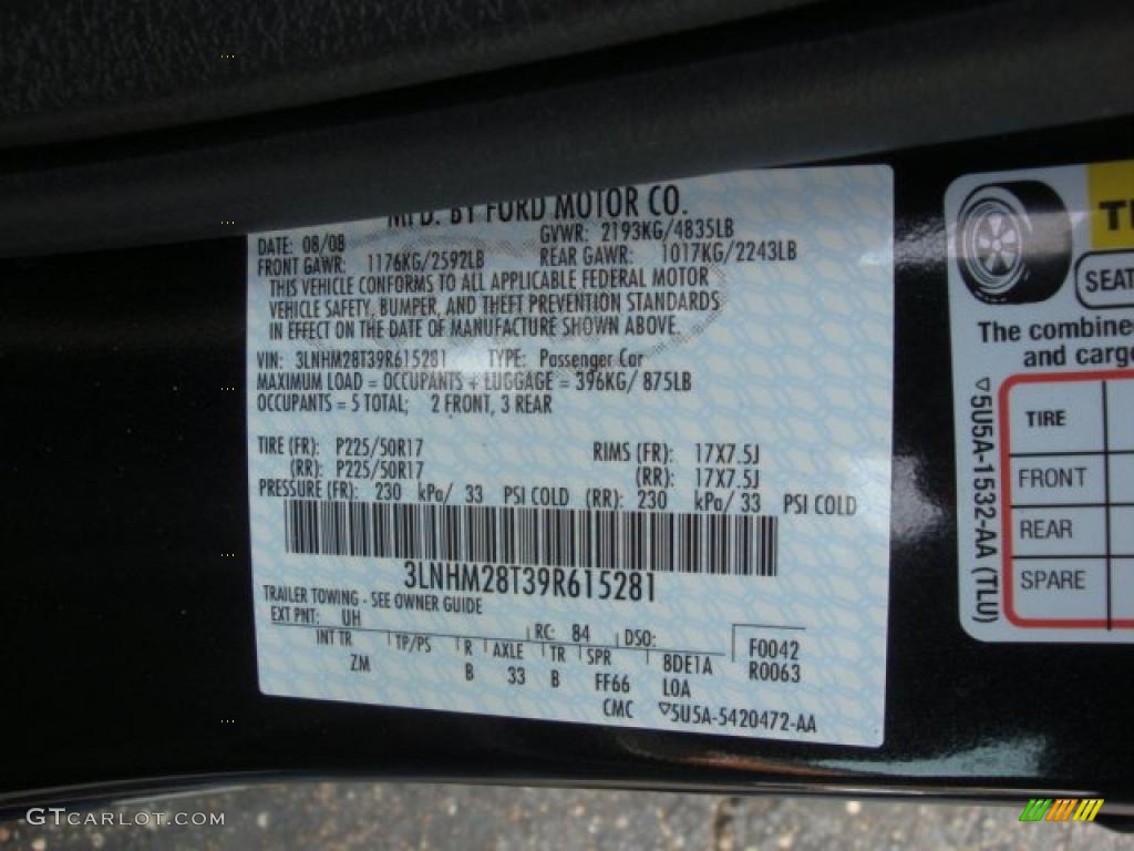 2009 MKZ Color Code UH for Tuxedo Black Metallic Photo #39055440