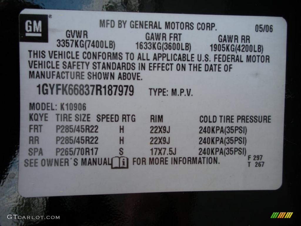 2007 Cadillac Escalade ESV AWD Info Tag Photo #39056212