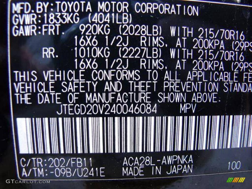 2004 RAV4 Color Code 202 for Black Photo #39056368