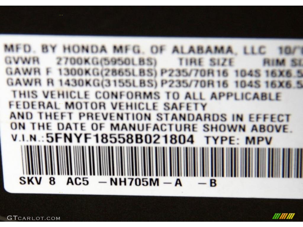 2008 Pilot Color Code NH705M for Nimbus Gray Metallic Photo #39058792