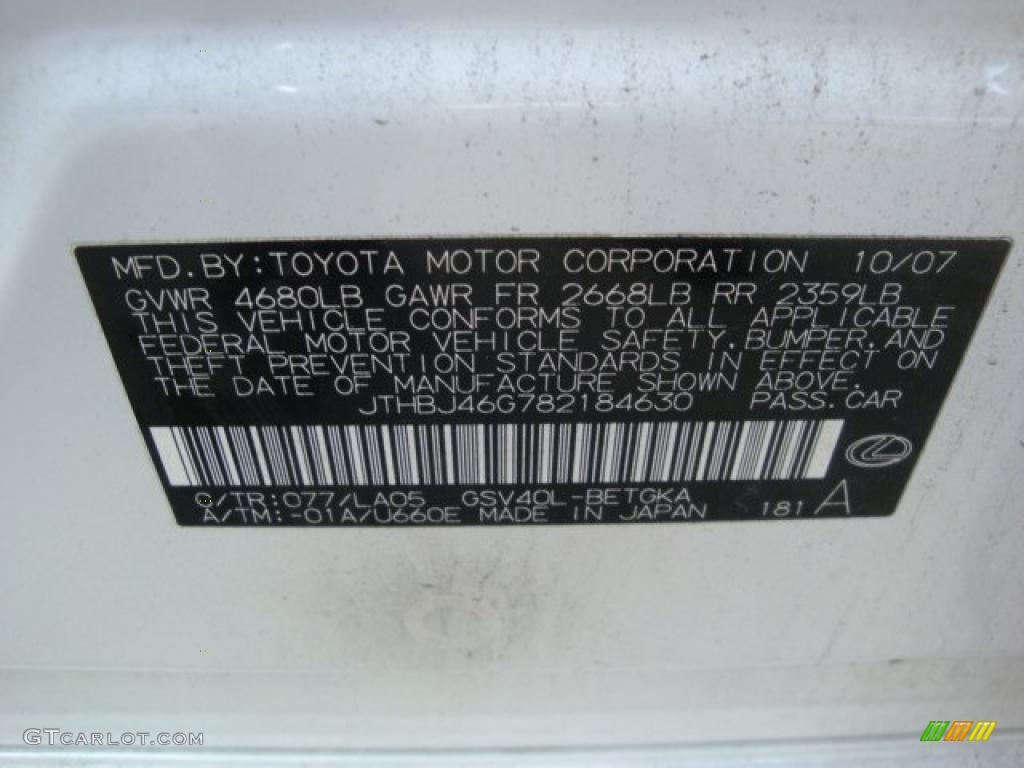 2008 ES Color Code 077 for Starfire White Pearl Photo #39058876