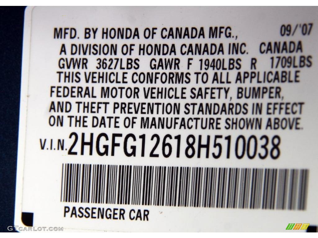 2008 Honda Civic LX Coupe Info Tag Photo #39058940