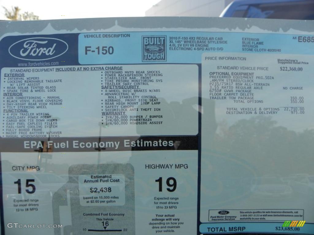 2010 F150 XL Regular Cab - Blue Flame Metallic / Medium Stone photo #8