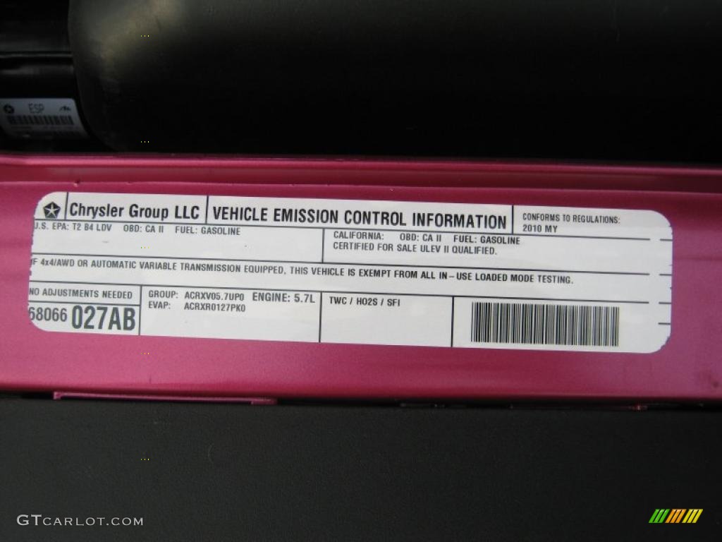 2010 Dodge Challenger R/T Classic Furious Fuchsia Edition Info Tag Photo #39064451