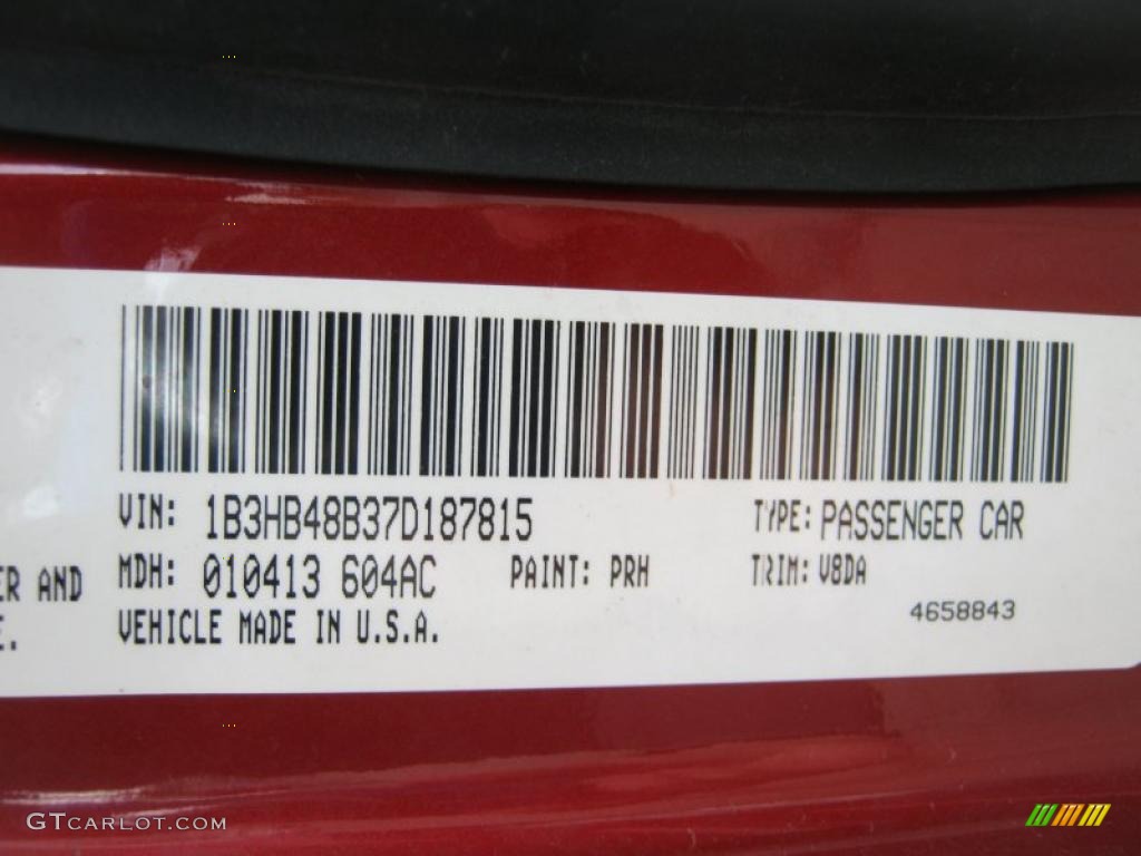 2007 Caliber Color Code PRH for Inferno Red Crystal Pearl Photo #39067067