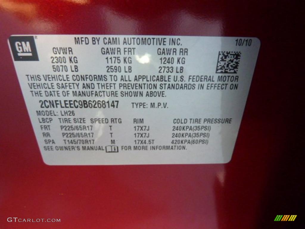 2011 Chevrolet Equinox LT AWD Info Tag Photo #39076123