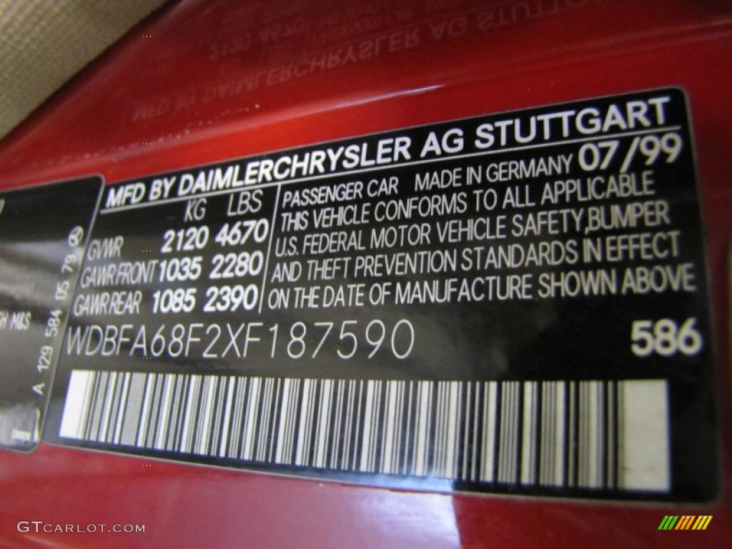 1999 SL Color Code 586 for Magma Red Photo #39076571