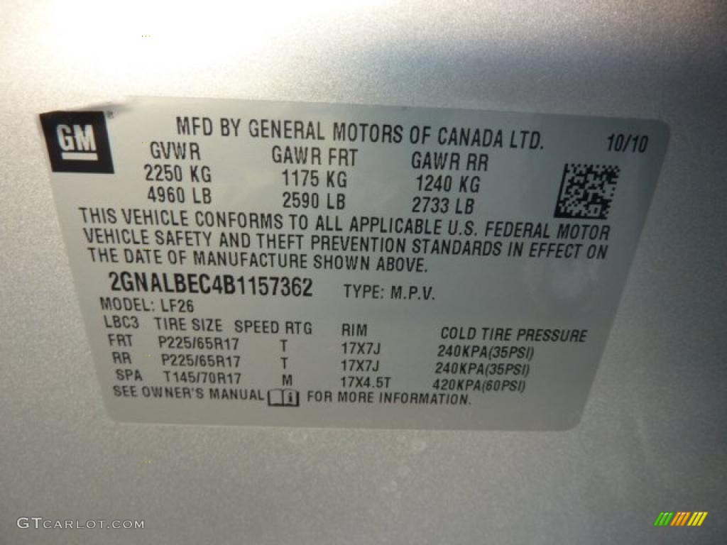 2011 Chevrolet Equinox LS Info Tag Photo #39076719