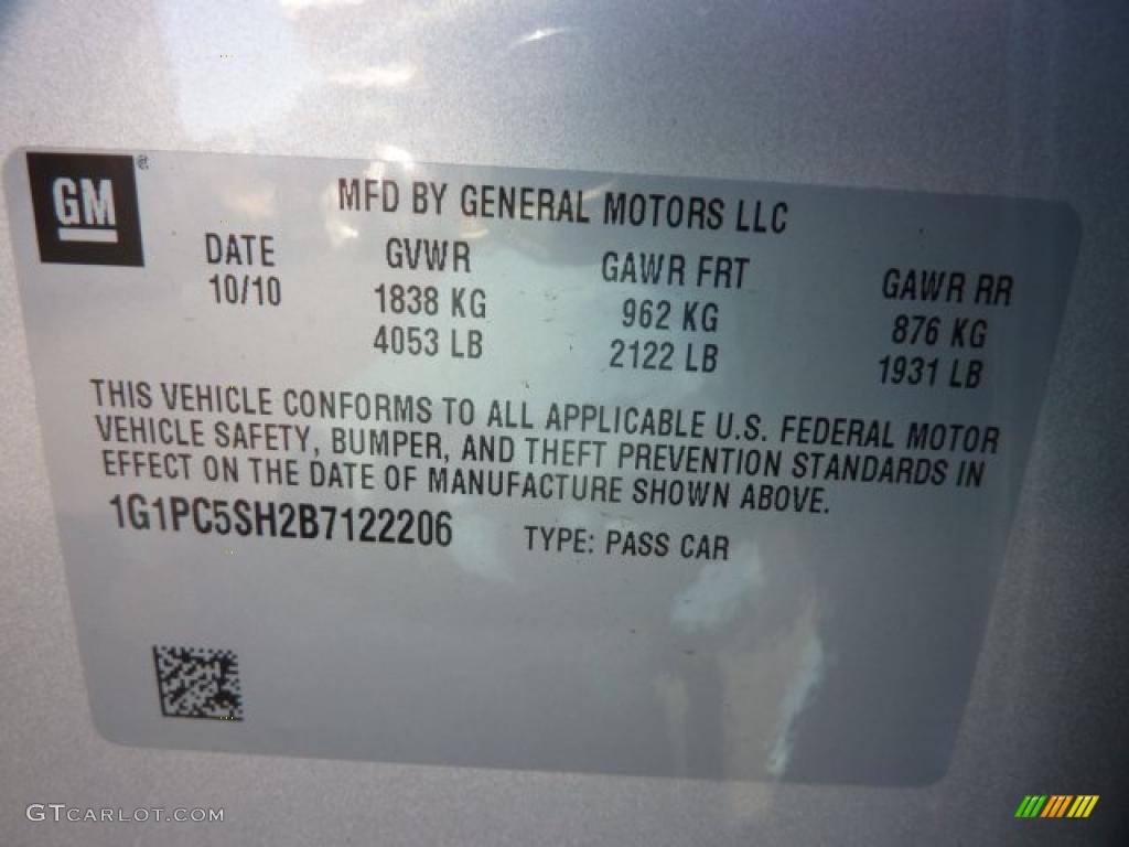 2011 Chevrolet Cruze LS Info Tag Photo #39079403