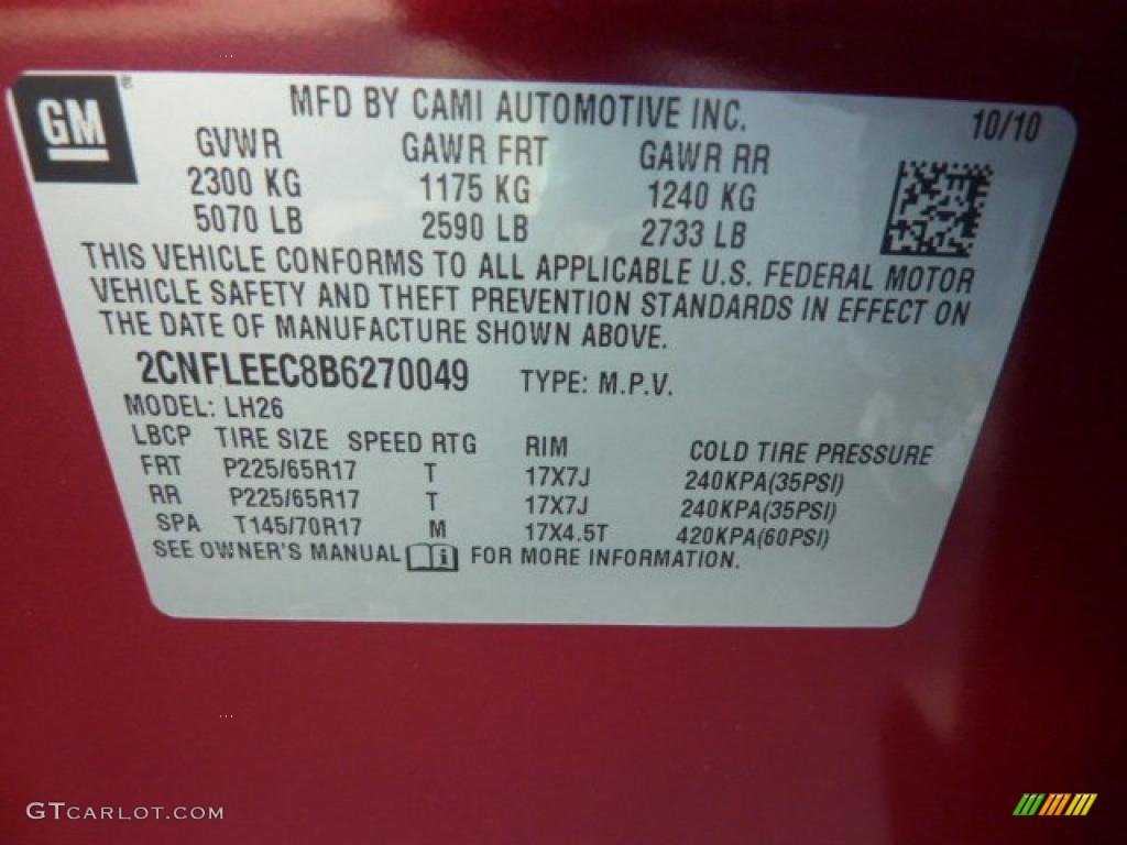 2011 Chevrolet Equinox LT AWD Info Tag Photo #39081845