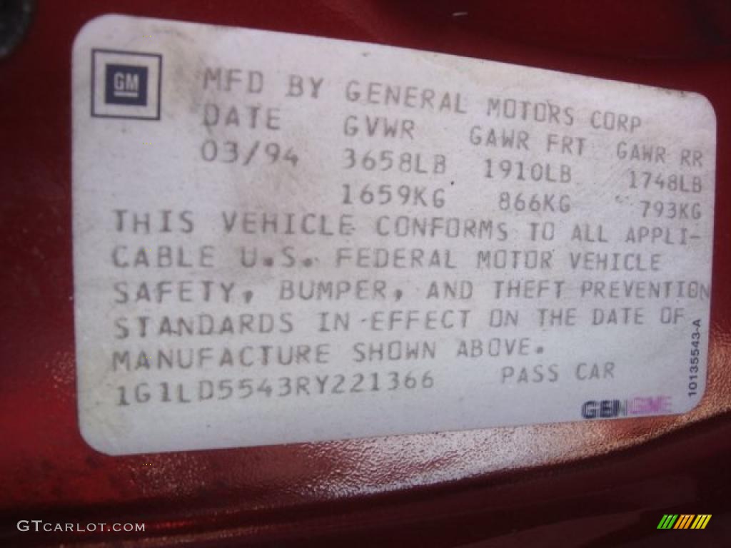 1994 Corsica Sedan - Medium Garnet Red Metallic / Red photo #14