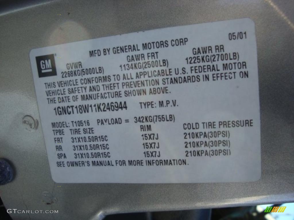 2001 Chevrolet Blazer LS 4x4 Info Tag Photo #39086295