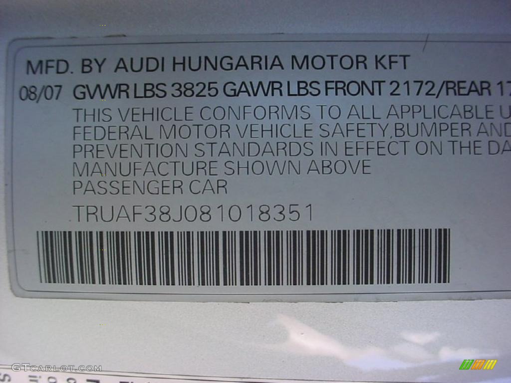 2008 Audi TT 2.0T Coupe Info Tag Photo #39089447