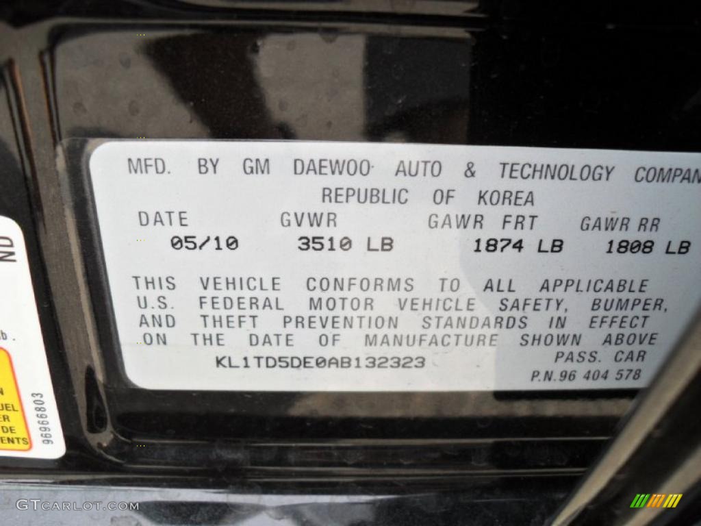 2010 Chevrolet Aveo LT Sedan Info Tag Photo #39099486