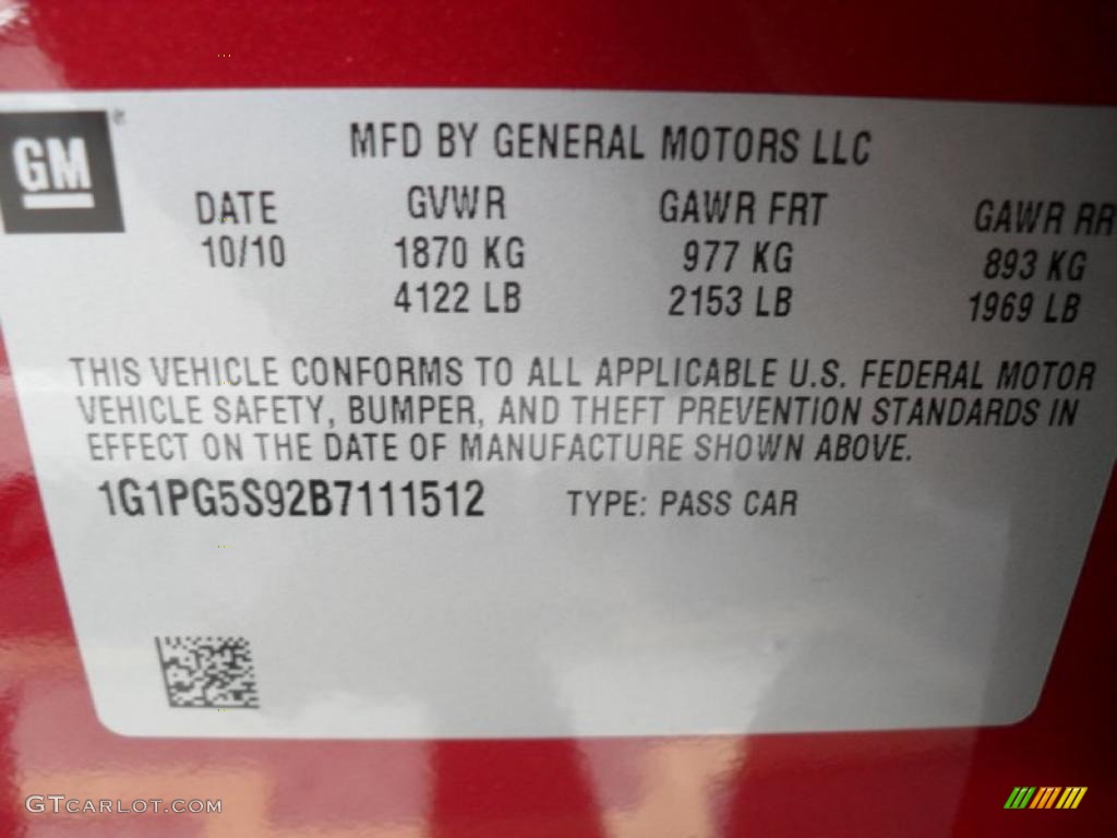 2011 Chevrolet Cruze LT Info Tag Photo #39101178