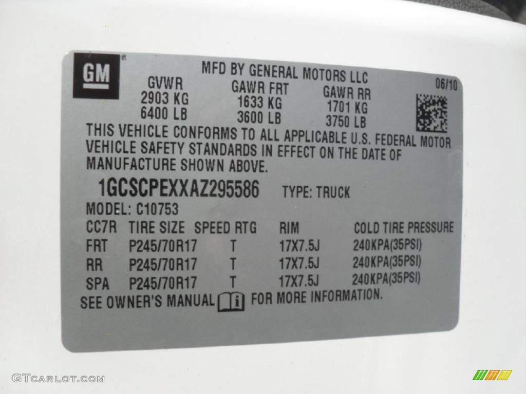 2010 Chevrolet Silverado 1500 Extended Cab Info Tag Photos