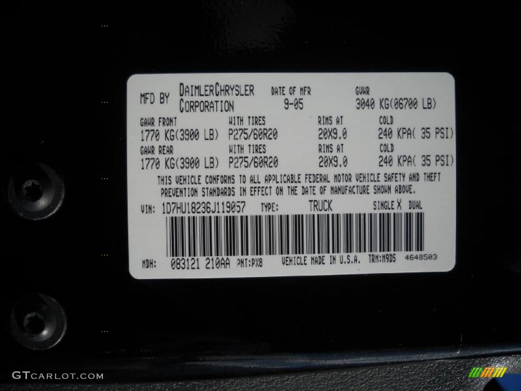 2006 Ram 1500 Color Code PX8 for Black Photo #39103249