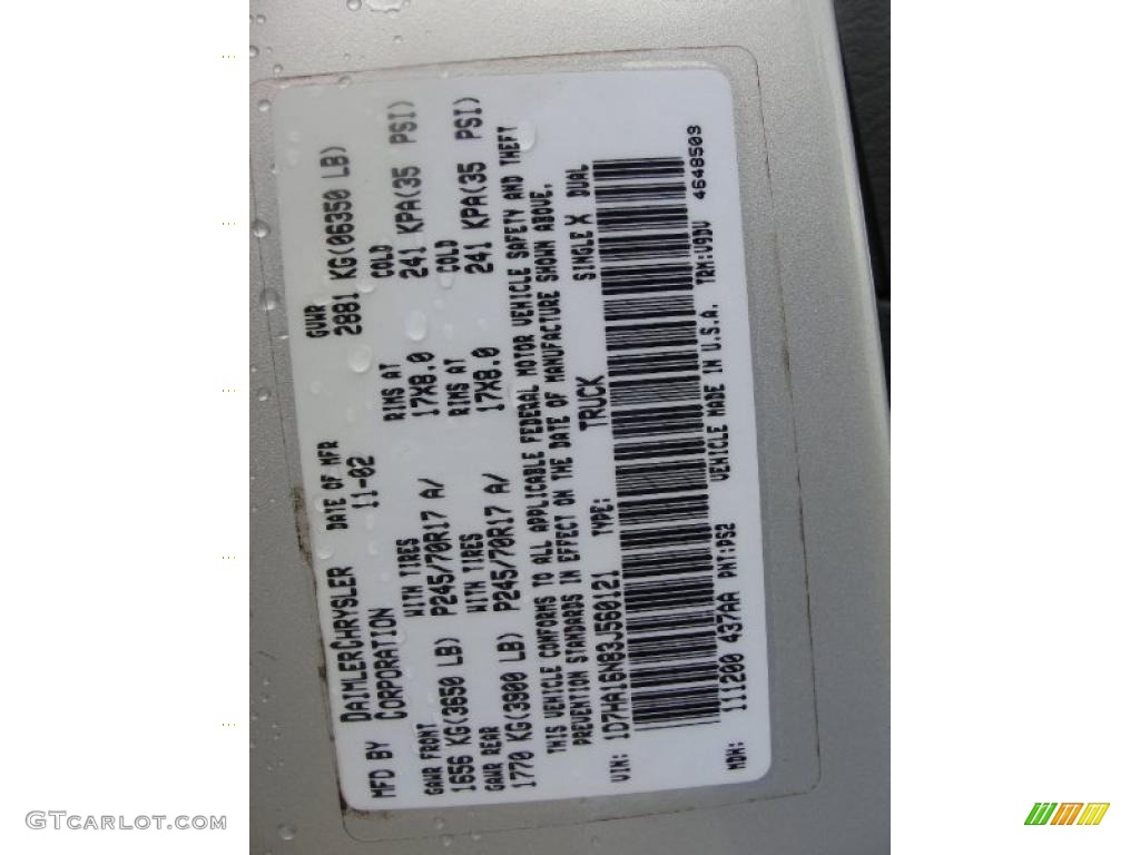 2003 Ram 1500 Color Code PS2 for Bright Silver Metallic Photo #39104133