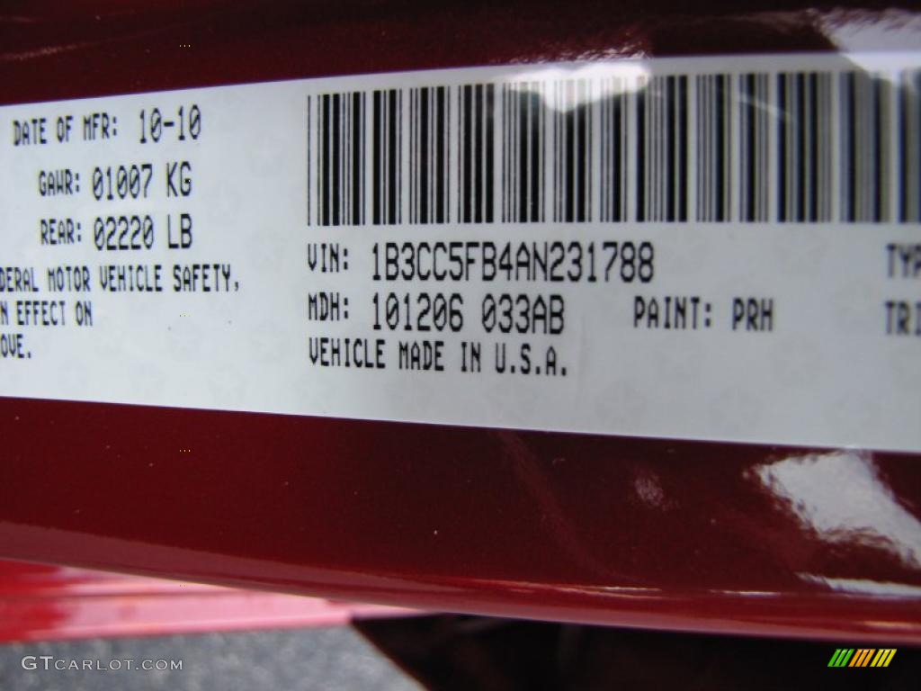 2010 Avenger Color Code PRH for Inferno Red Crystal Pearl Photo #39113093