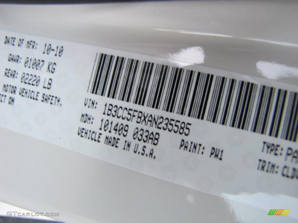 2010 Avenger Color Code PW1 for Stone White Photo #39113345