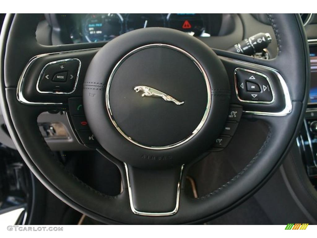 2011 Jaguar XJ XJ Supercharged Jet Black/Ivory Steering Wheel Photo #39115389