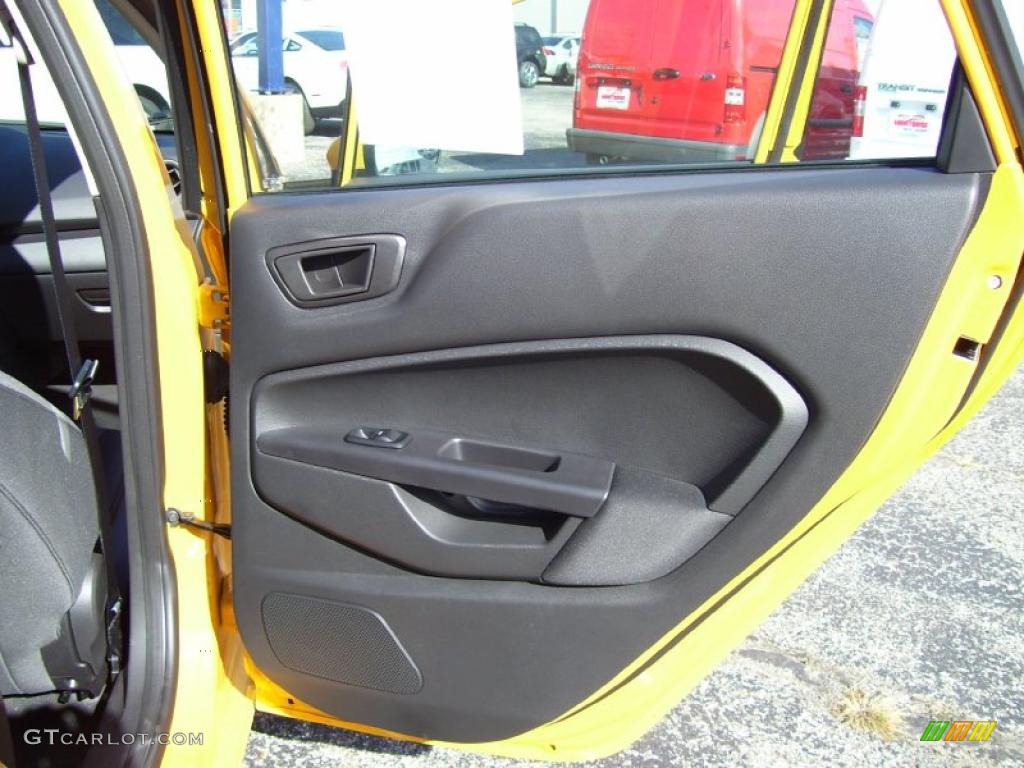 2011 Ford Fiesta SES Hatchback Charcoal Black/Blue Cloth Door Panel Photo #39127955