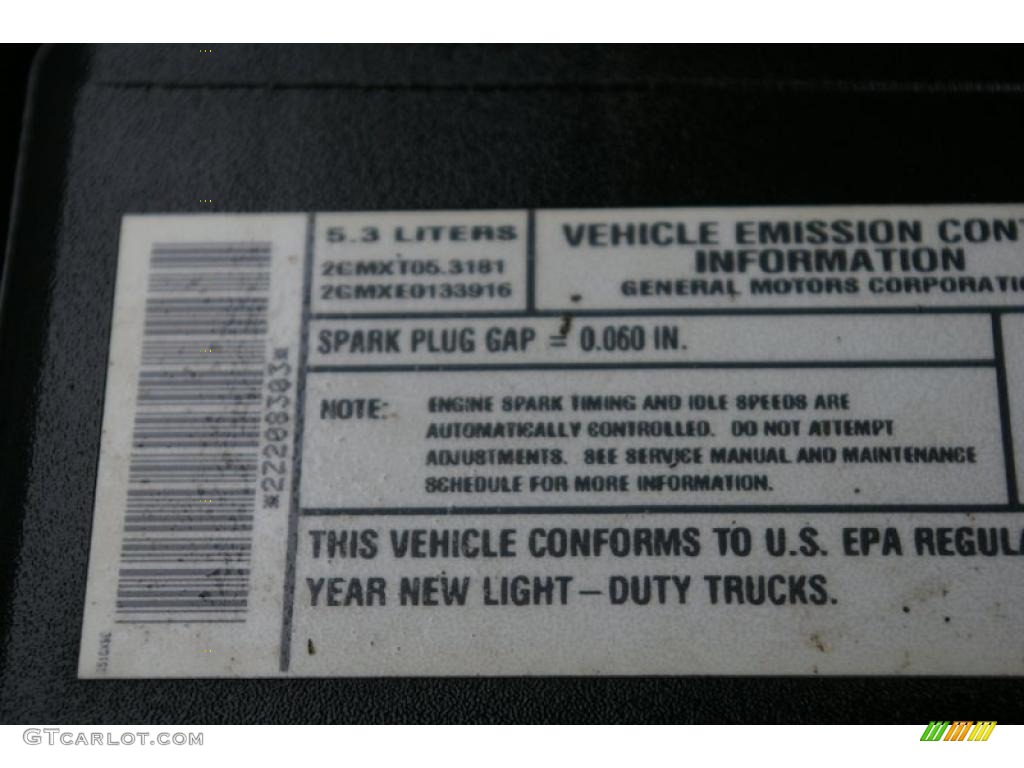 2002 Chevrolet Silverado 1500 LS Regular Cab Info Tag Photos