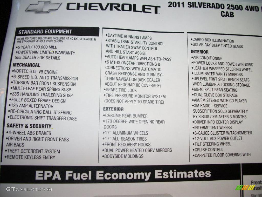 2011 Chevrolet Silverado 2500HD LT Extended Cab 4x4 Window Sticker Photo #39132615