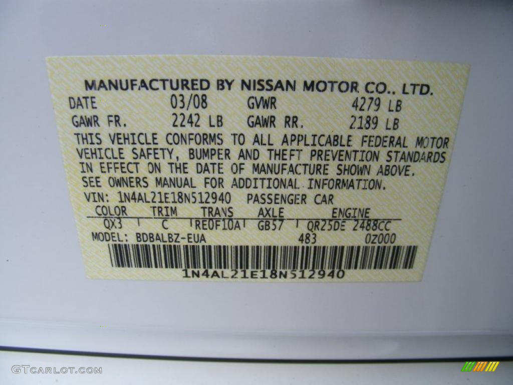 2008 Altima Color Code QX3 for Winter Frost Pearl Photo #39138574