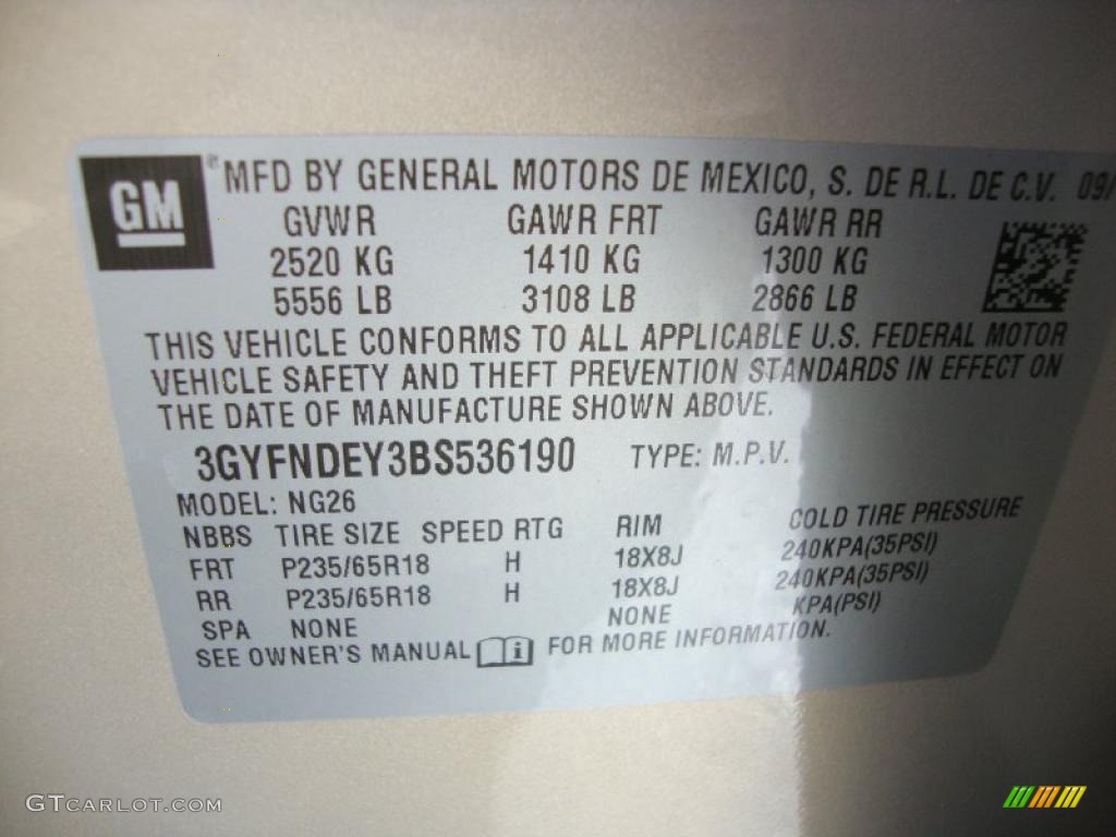 2011 Cadillac SRX 4 V6 AWD Info Tag Photo #39138830