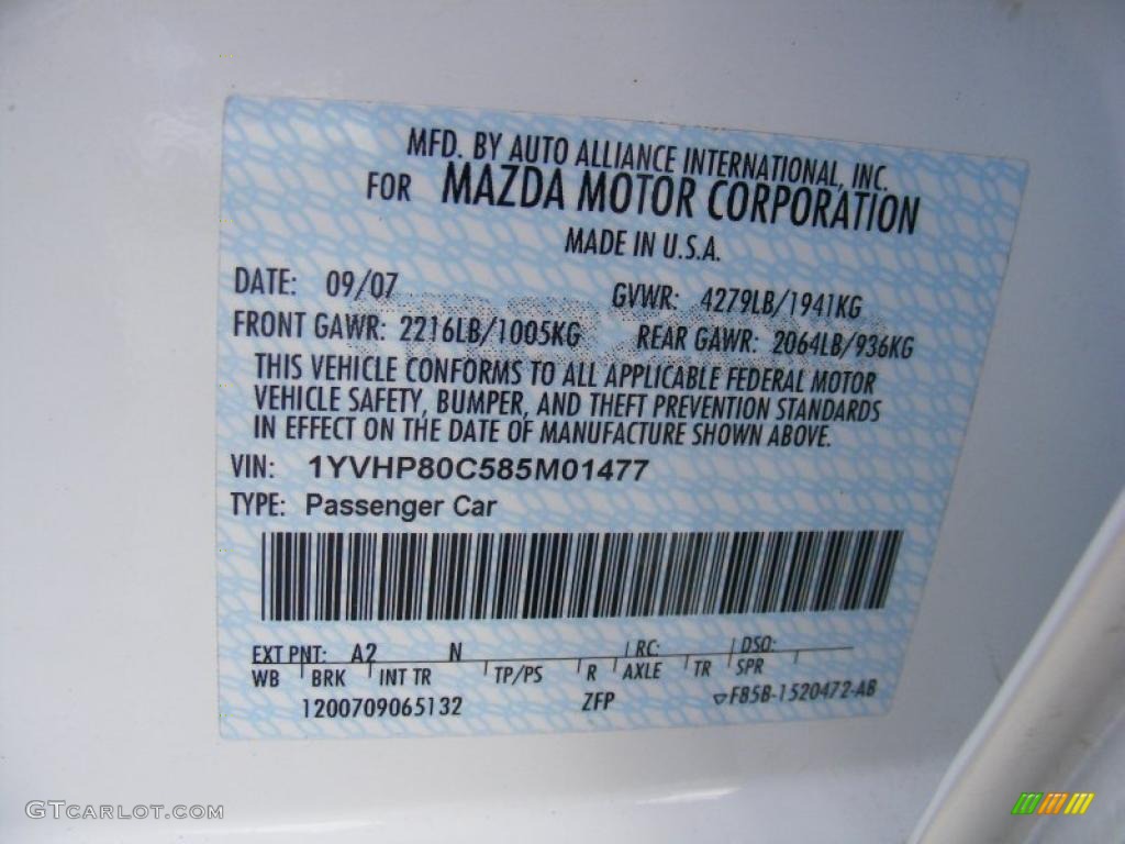 2008 Mazda MAZDA6 i Grand Touring Sedan Info Tag Photo #39139054
