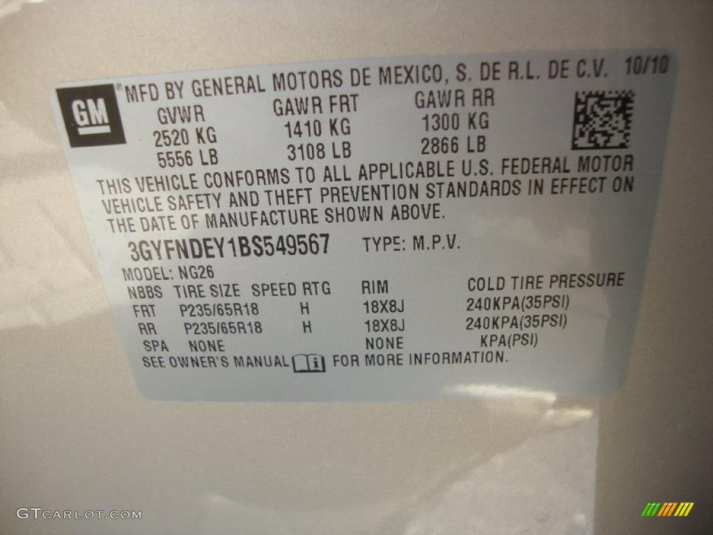 2011 Cadillac SRX 4 V6 AWD Info Tag Photo #39139230