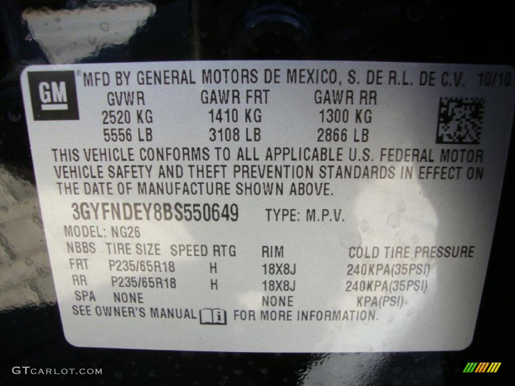 2011 Cadillac SRX 4 V6 AWD Info Tag Photo #39140246