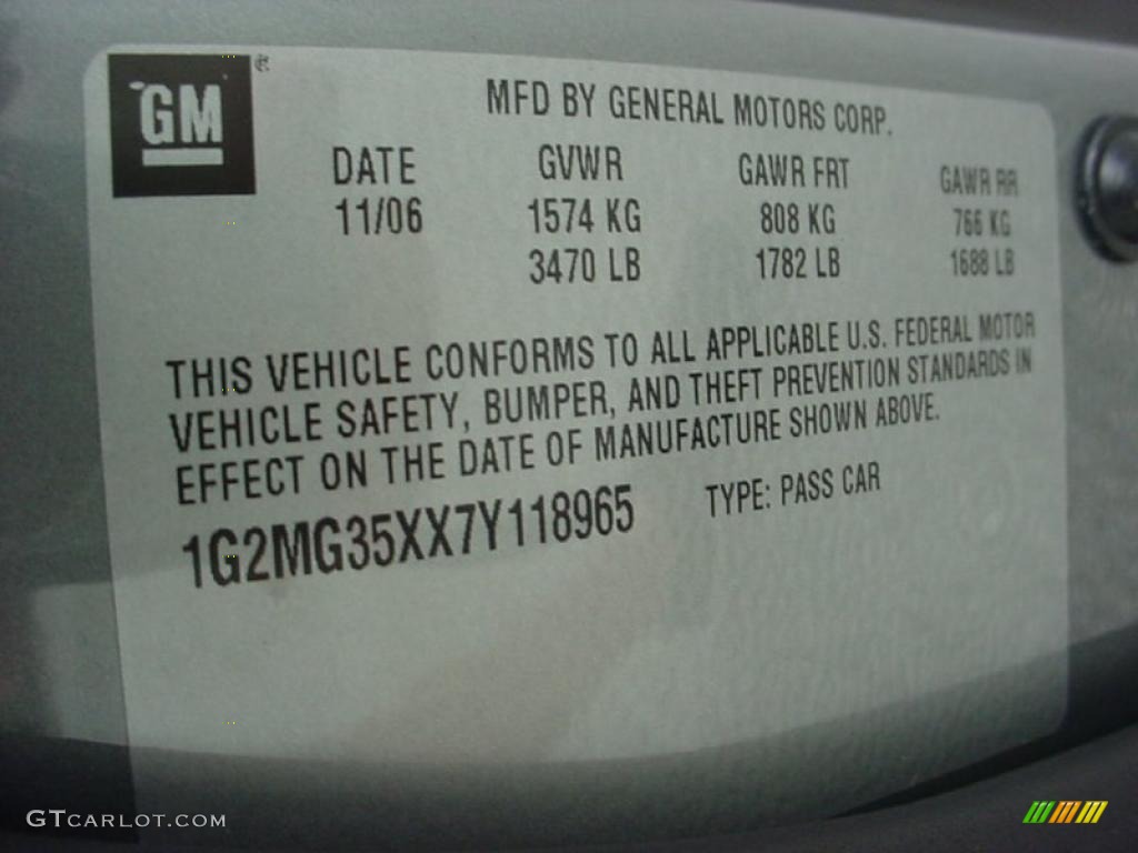 2007 Pontiac Solstice GXP Roadster Info Tag Photo #39141502