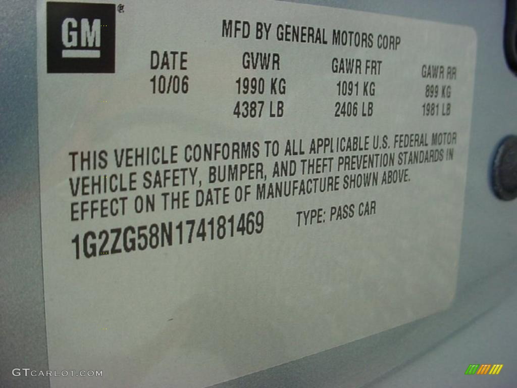 2007 Pontiac G6 V6 Sedan Info Tag Photos