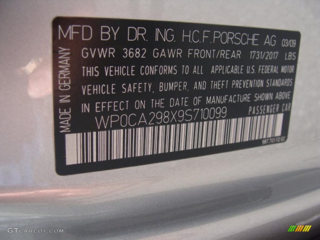 2009 Porsche Boxster Standard Boxster Model Info Tag Photo #39143098