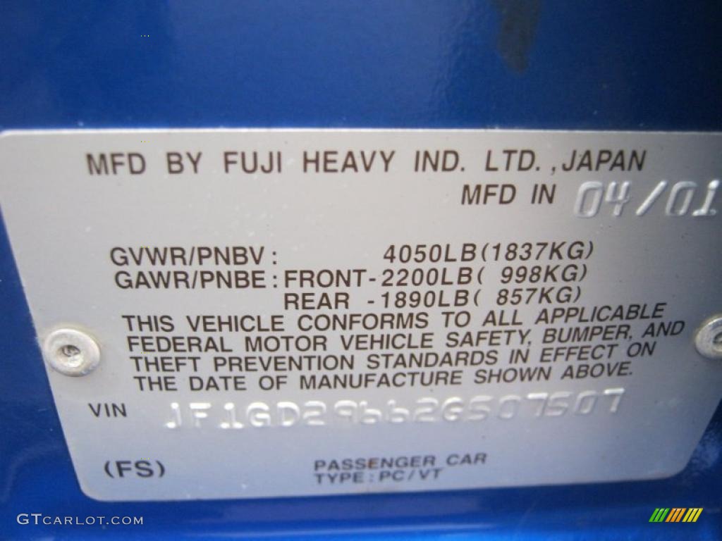 2002 Subaru Impreza WRX Sedan Info Tag Photo #39145534