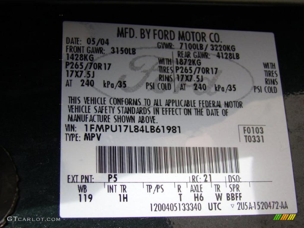 2004 Expedition Color Code P5 for Aspen Green Metallic Photo #39151545