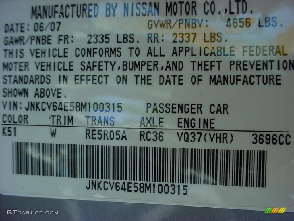 2008 Infiniti G 37 S Sport Coupe Info Tag Photo #39151737