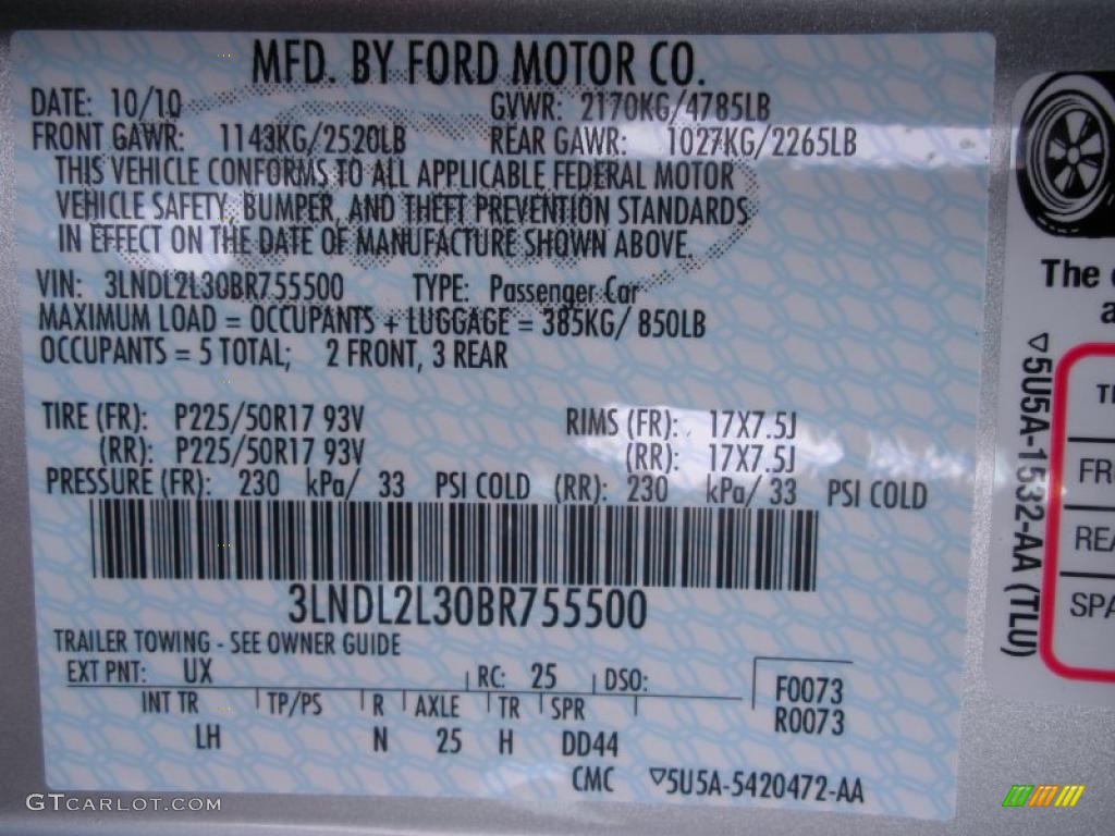 2011 MKZ Color Code UX for Ingot Silver Metallic Photo #39164970