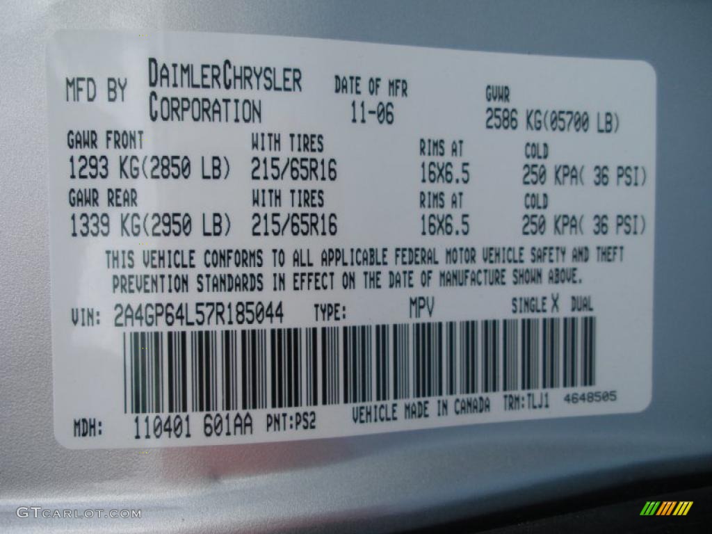 2007 Town & Country Color Code PS2 for Bright Silver Metallic Photo #39167258