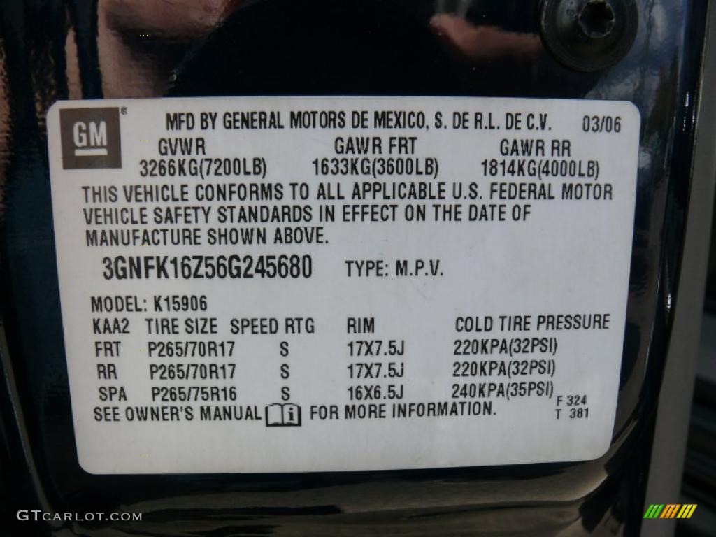 2006 Chevrolet Suburban LT 1500 4x4 Info Tag Photos