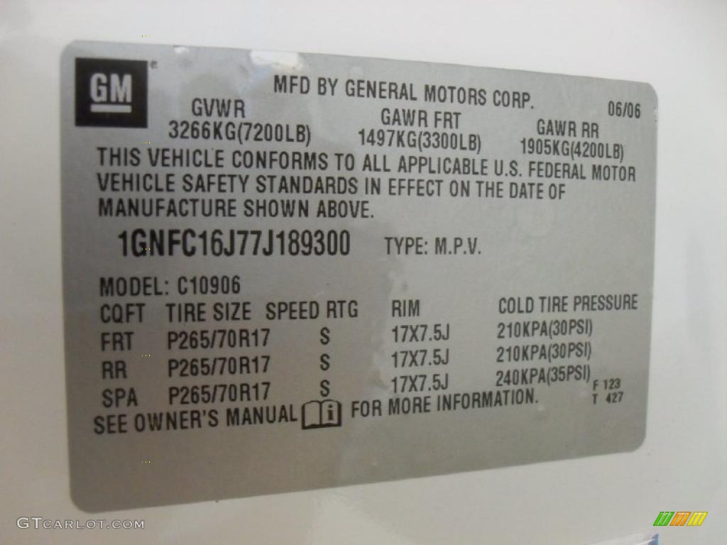 2007 Chevrolet Suburban 1500 LT Info Tag Photos