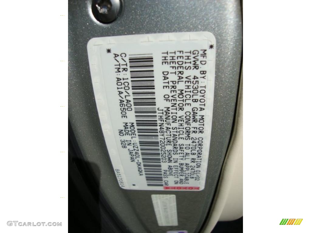2002 Lexus SC 430 Info Tag Photo #39178855